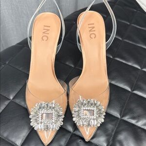 INC International Concepts Women's Clear and Nude Embellished Heels